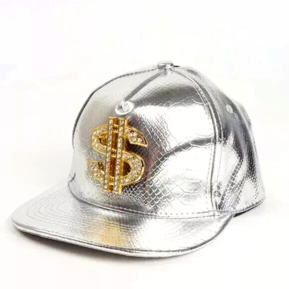 Mens Hat Dollar Sign Decoration Solid Color Crocodile Pattern SILVER Adjustable - Picture 1 of 3
